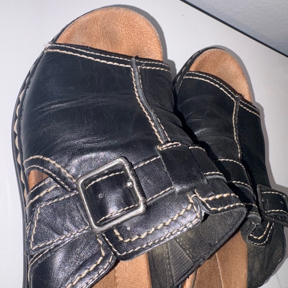 Clarks Black Leather Leisa Gianna Slide Sandal - Picture 3 of 12